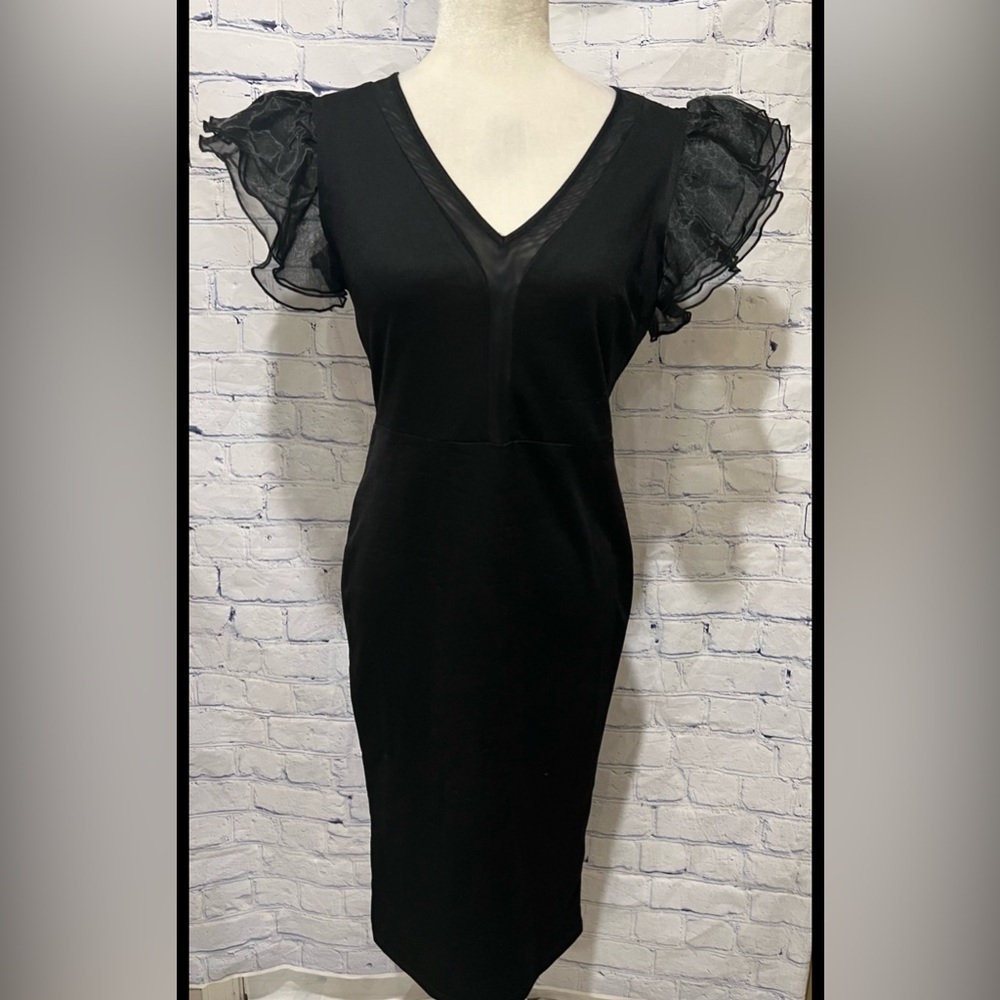Interrupted Black Ladies Tulle Sleeve Dress - Size Medium